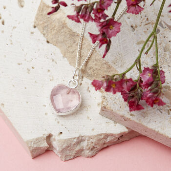 Healing Rose Quartz Heart Gemstone Silver Necklace, 2 of 10