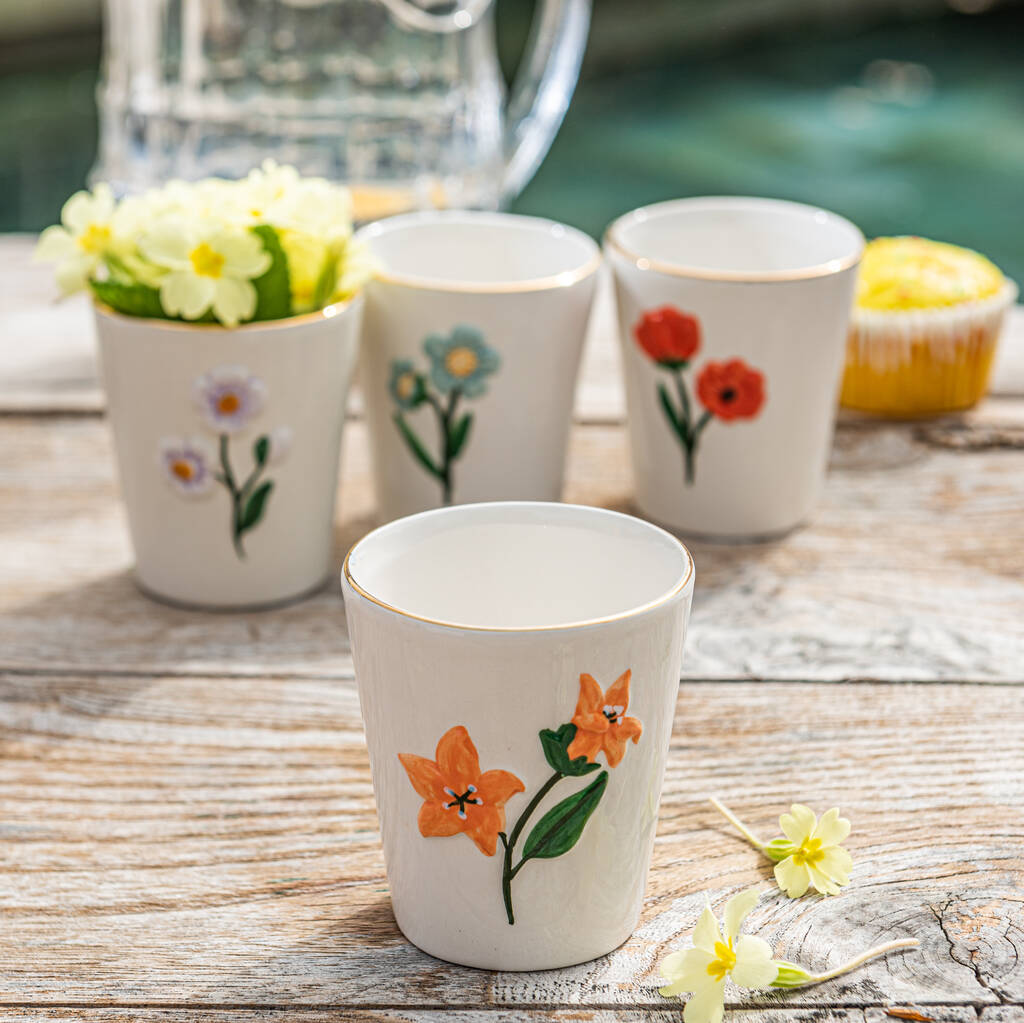 Set Of Four Hand Painted Dolomite Flower Tumblers, 1 of 5