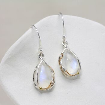 Handmade Natural Rainbow Moonstone Droplet Earrings, 3 of 12