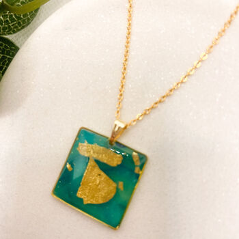 Aqua And Gold Foil Square Elegant Statement Necklace, 7 of 10