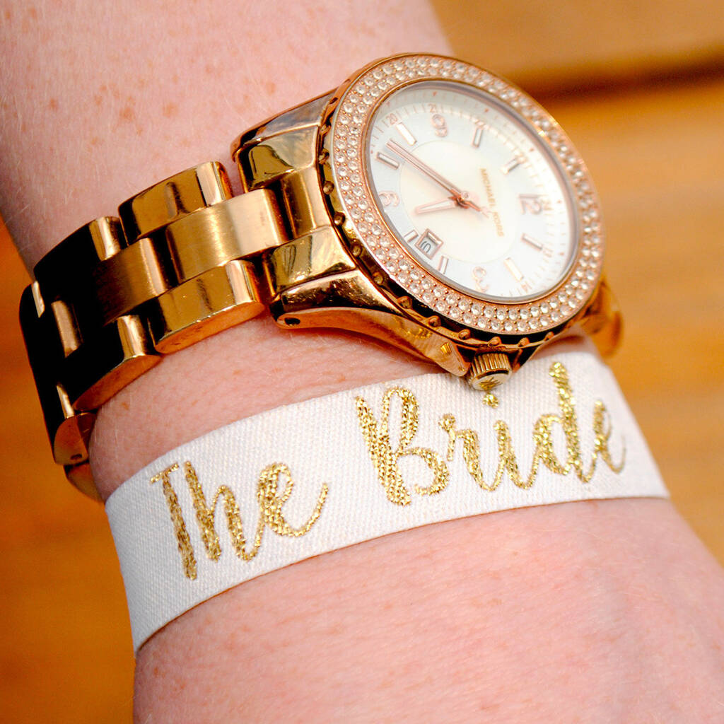 The Bride White / Gold Hen Party Wristband, 1 of 8