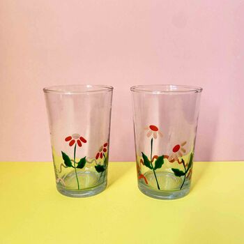 Hand Painted Pink Cosmos Recycled Glass Pair, 4 of 6