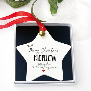 Personalised Nephew Christmas Hanging Xmas Jingle Star, 2 of 2