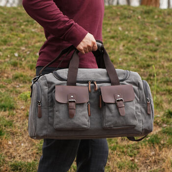 Canvas Holdall Duffel With Front Pockets, 6 of 11