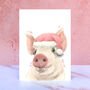 Pig Santa Hat Pom Pom Christmas Card, thumbnail 1 of 2