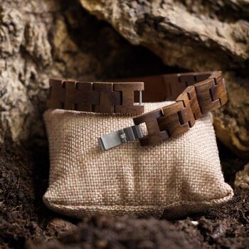Engraved Walnut Wood Bracelet – Personalised Wooden Gift For Him And Her, 3 of 5