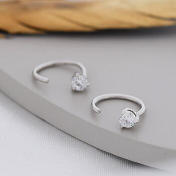 Clear Cz Dot Huggie Hoop Earrings In Sterling Silver, 5 of 9