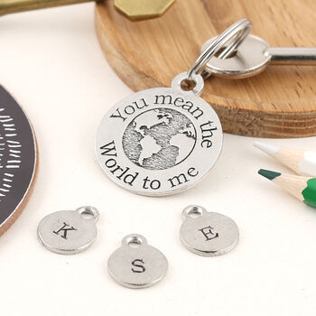 The World To Me Personalised Round Pewter Keyring, 4 of 9