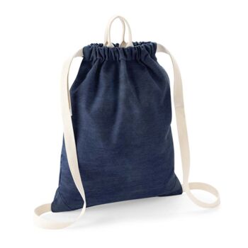 Personalised Cotton Denim Drawstring Bag Backpack, 3 of 10