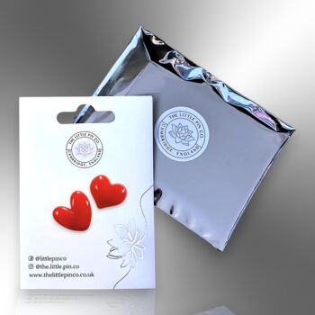 Set Of Two Red Resin Heart Pin Badges, 4 of 8