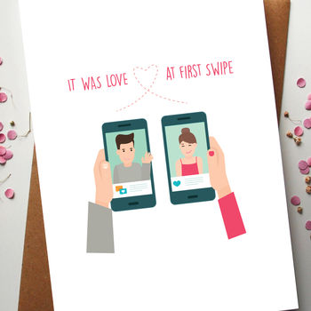 Love At First Swipe Card With Illustrated Couple, 6 of 6