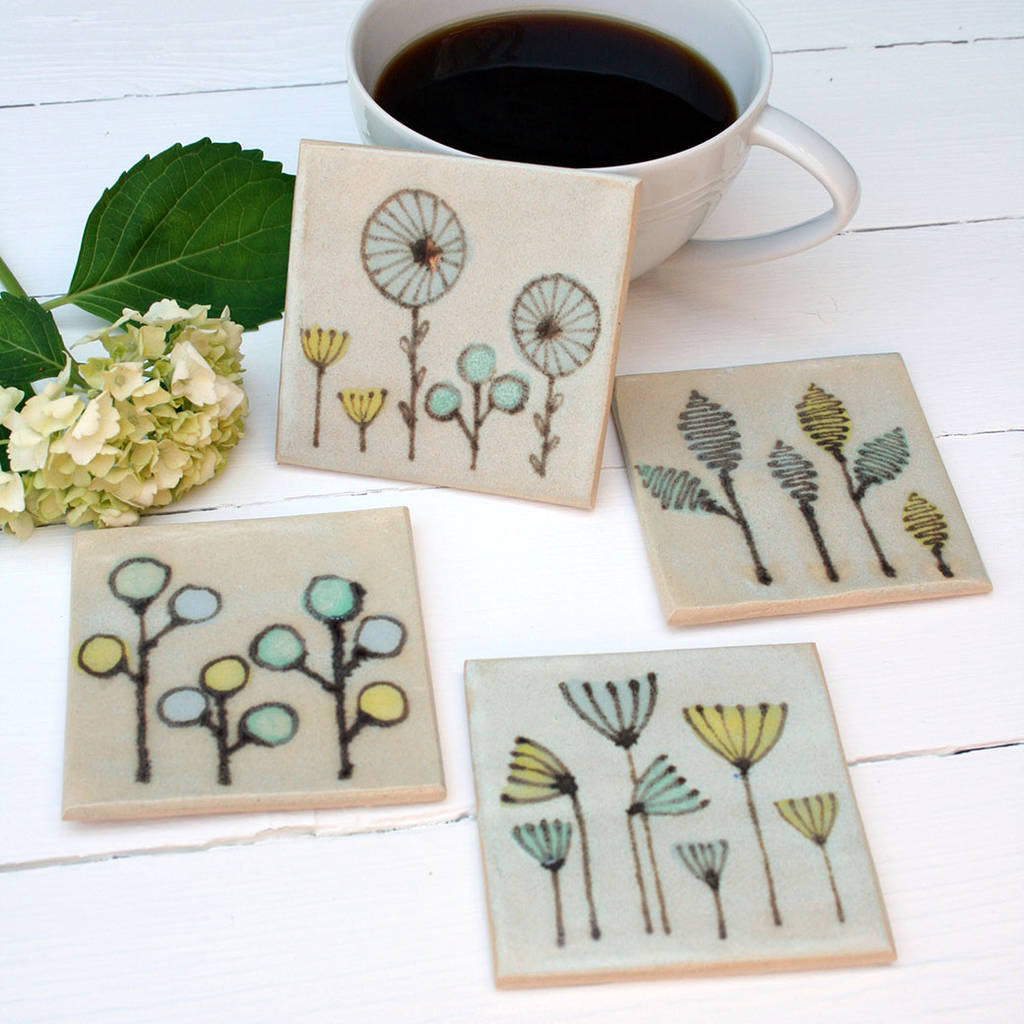 Set Of Four Retro Flower Ceramic Coasters By Juliet Reeves Designs