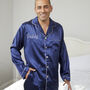 Men's Personalised Navy Satin Pyjamas, thumbnail 1 of 3