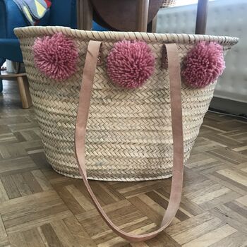 Personalised Large Shopping Basket Bag With Pom Poms, 8 of 9