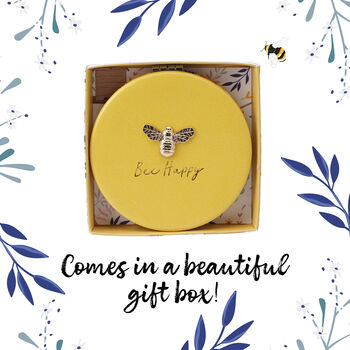 Yellow Bee Happy Bee Embellished Compact Mirror • Perfect Gift • Gift Boxed • Travel Friendly • Handbag Accessory • Ladies Gift • Vacation, 3 of 5