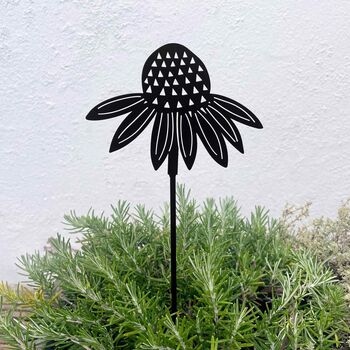 Recycled Metal Echinacea Silhouette Garden Stake, 3 of 5