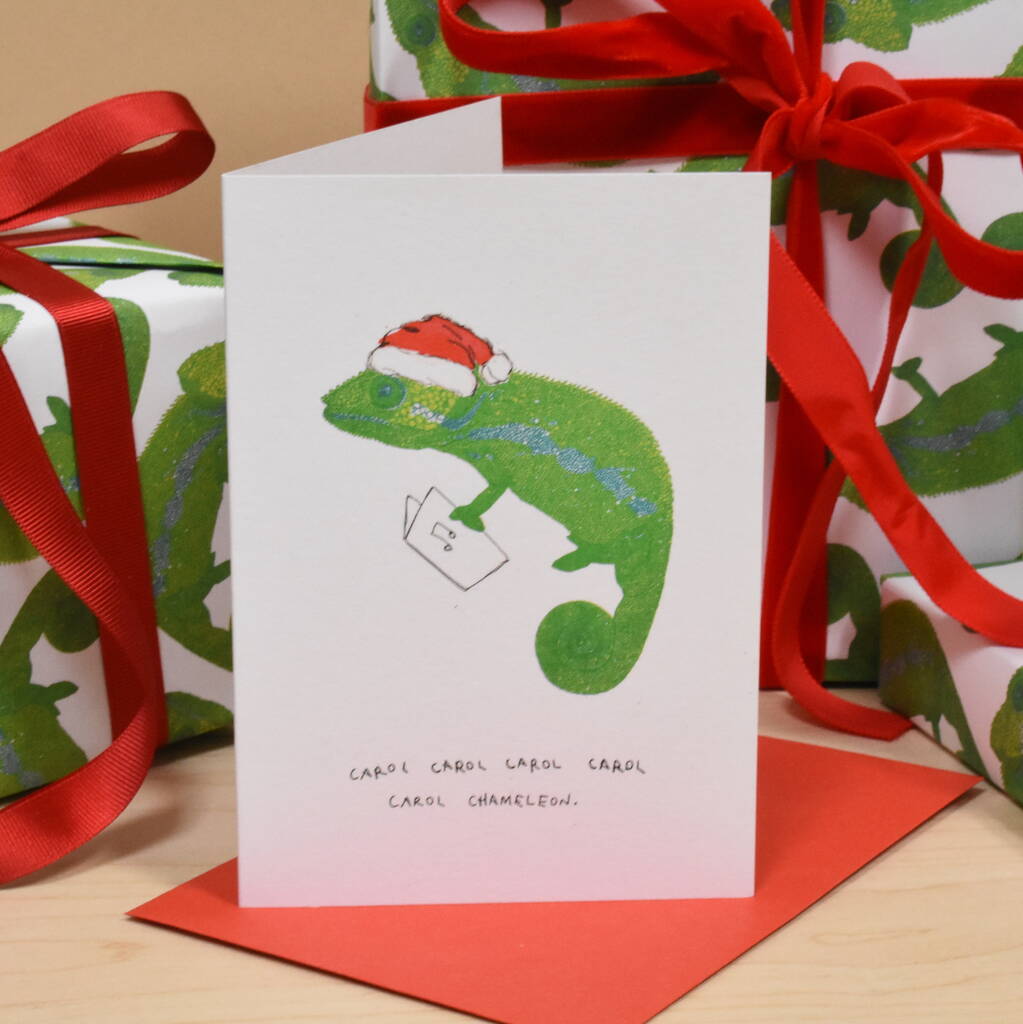 'Carol Chameleon' Christmas Card, 1 of 3
