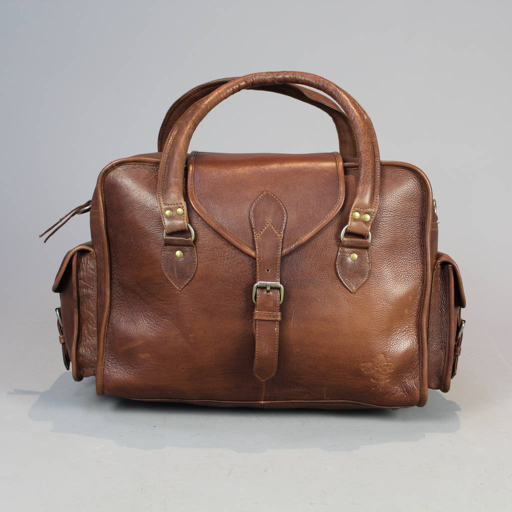 personalised leather overnight bag