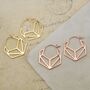 Rose Gold Plated Silver Geometric Hexagonal Hoop Earrings, thumbnail 3 of 7