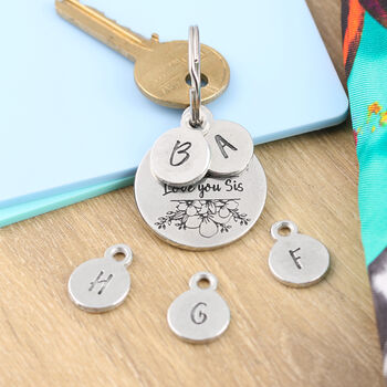 Gift For Sister Round Floral Pewter Keyring, 3 of 7