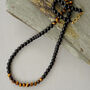 Mens Long Tigers Eye And Black Onyx Brass Necklace, thumbnail 1 of 3