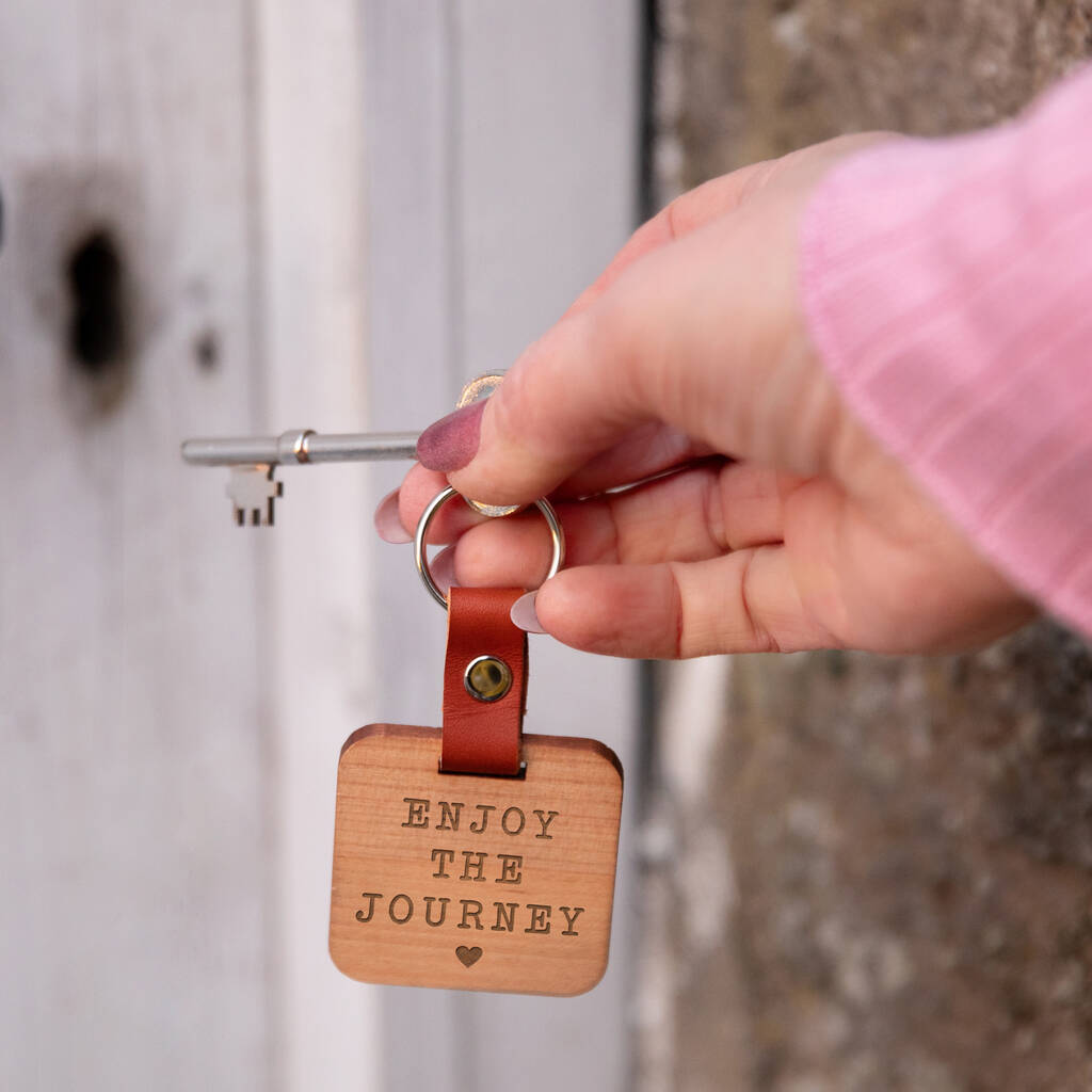 Image of Engraved 'Enjoy The Journey' Wooden Keyring
