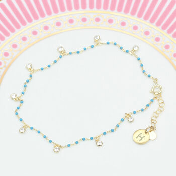 Personalised Turquoise And Silver Or Gold Plated Anklet, 2 of 4