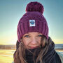 Rhubarb Patchwork Reflective Superbobble Hat, thumbnail 1 of 5