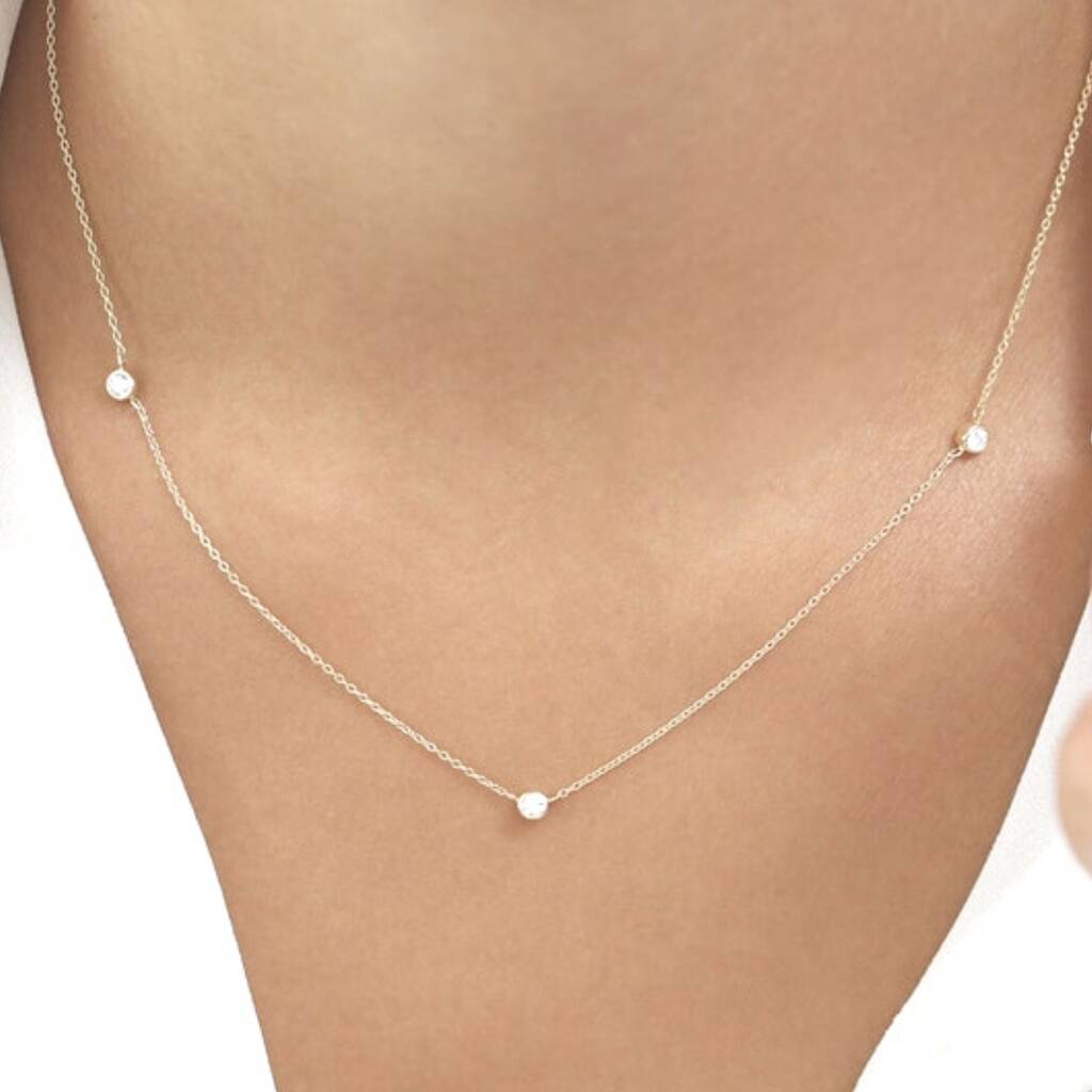 Crocker's Collection Oval Shape Gemstone & Halo Diamond Station Necklace  99358CFFHEMNKWG - Crocker's Jewelers