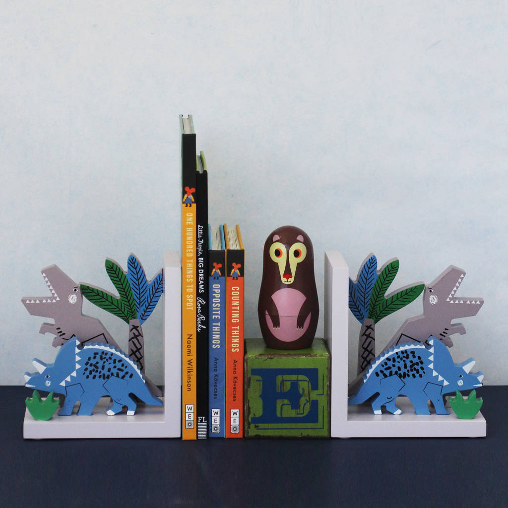children's wooden dinosaur bookends by posh totty designs interiors