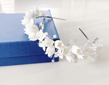 Porcelain Flower Bridal Headband, 4 of 6