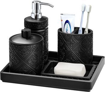 Set Of Five Black Resin Bathroom Accessories, 7 of 8