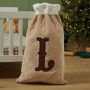 Personalised Oatmeal Velvet Initial Gift Sack, thumbnail 1 of 4