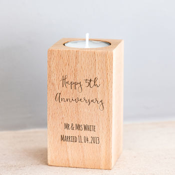 Personalised 5th Anniversary Wood Gift Candle Holder, 6 of 7
