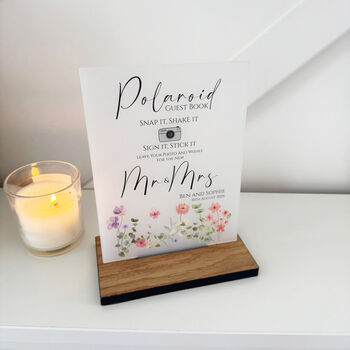 Floral Personalised Wedding Camera Sign Opaque, 5 of 5