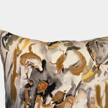 Abstract Floral Velvet Cushion, Neutral, 3 of 4