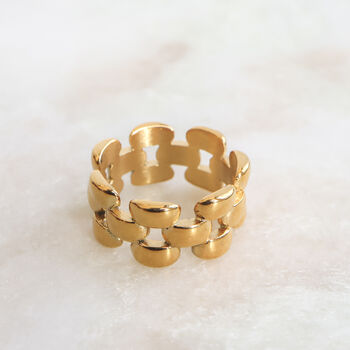 Non Tarnish Woven Chain Wide Ring, 3 of 9