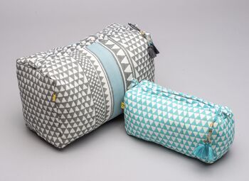 Aqua Alibag Triangle Pattern Cotton Make Up Bag, 3 of 12