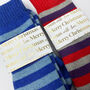 Personalised Christmas Stripy Welly Socks With Gold Foil Label, thumbnail 4 of 10