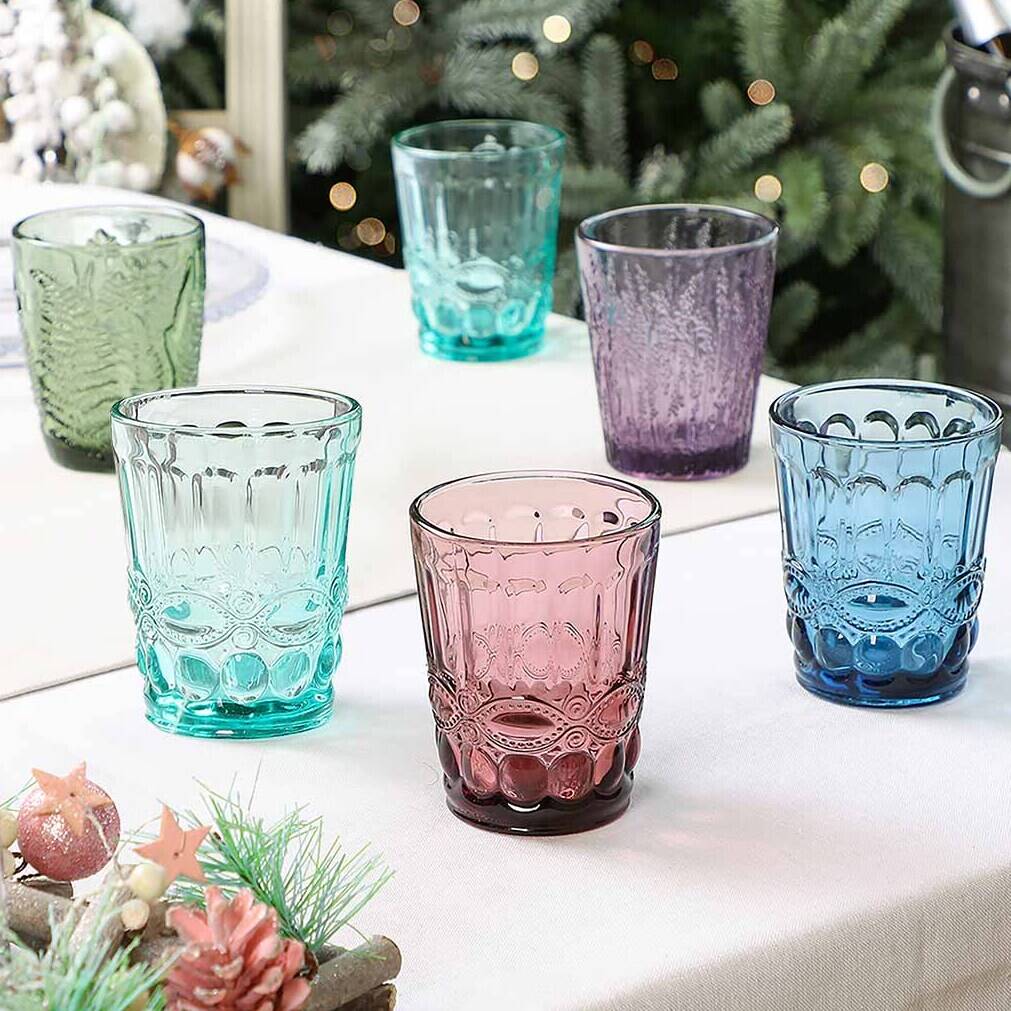 Dibor + Set Of Four Vintage Embossed Coloured Wine Glasses