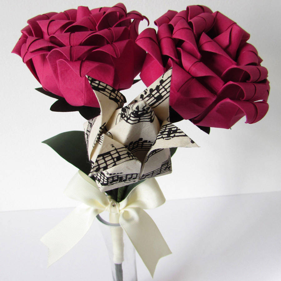 Roses And Tulip Origami Paper Bouquet, 1 of 7