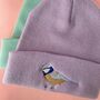 British Bird Blue Tit Embroidered Beanie Hat, thumbnail 1 of 3