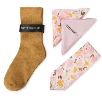 Mens Luxury Pastel Peach Floral Tie Gift Box Set, 2 of 4