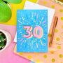 Rose Gold Blue 30th Birthday Card, thumbnail 1 of 5