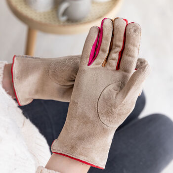 Wool Check Touchscreen Compatible Gloves Cream Or Light Grey, 3 of 6