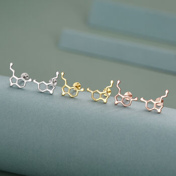 Sterling Silver Serotonin Molecule 16 G Flat Back Labret Earrings, 2 of 12