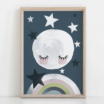 Rainbow Moon Children's Nursery Print By Rory & The Bean ...