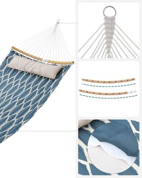 Quilted Fabric Hammock With Bamboo Spreaders And Pillow, 5 of 8