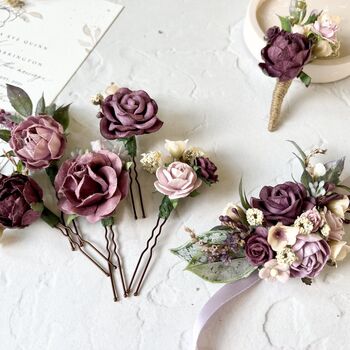 Mauve And Pink Floral Paper Hair Pins, 3 of 4