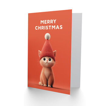 Cute Ginger Kitten Cat Wearing Knitted Hat Christmas Card, 2 of 4